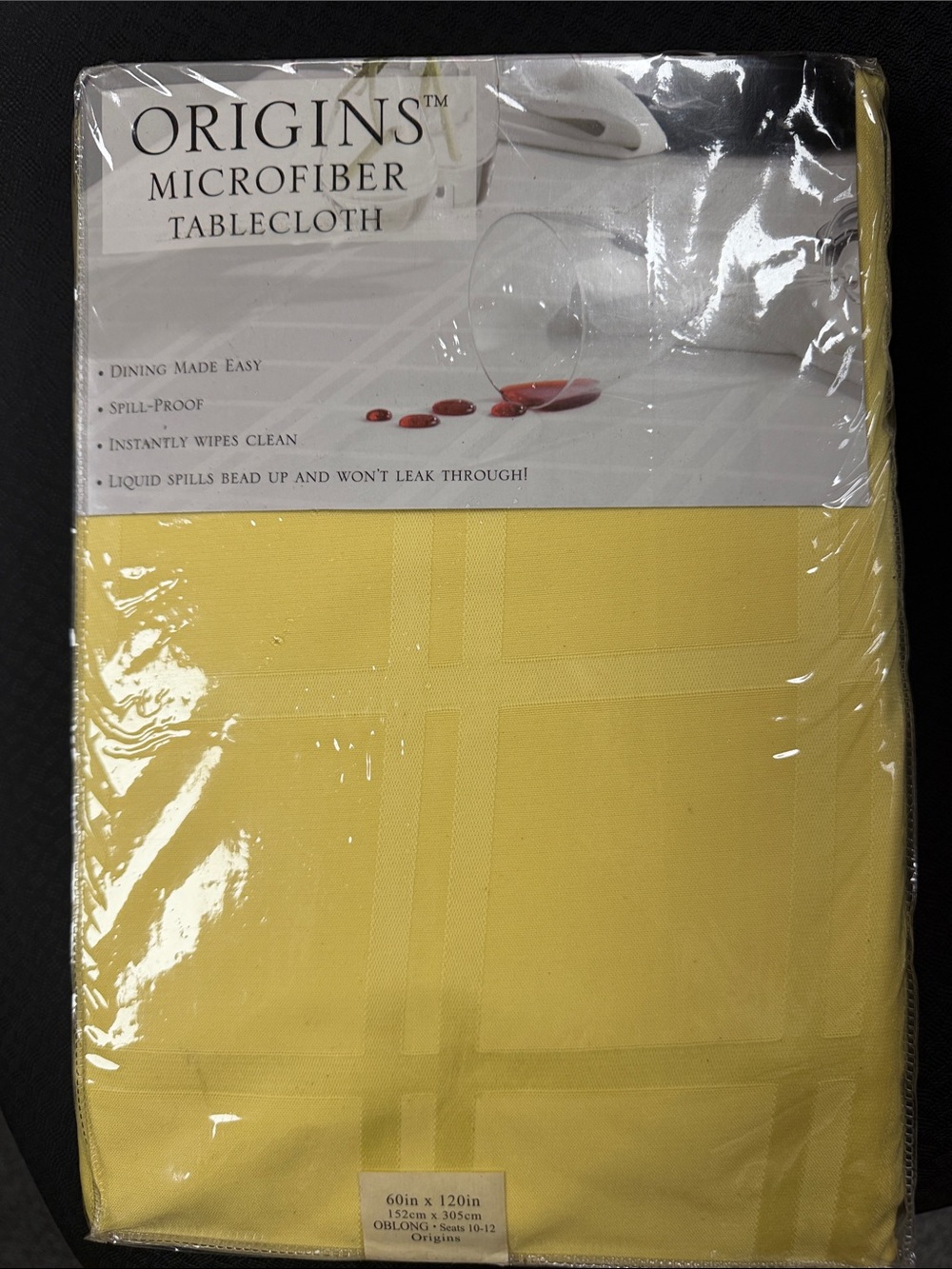 NIB Origins Yellow Microfiber Tablecloth - Sunlit Solid Oblong 60-120